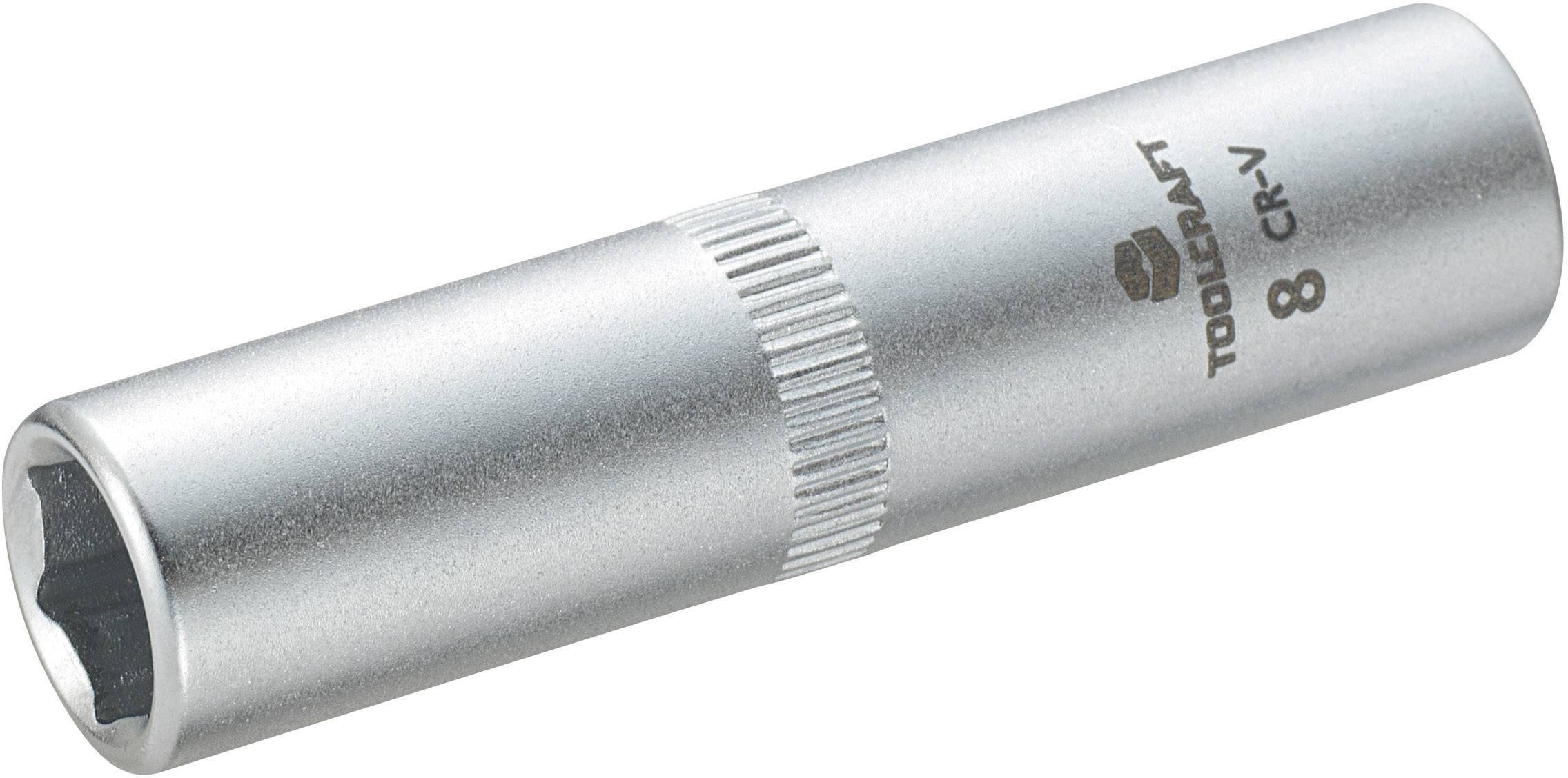 En silverfärgad insexnyckel med inskriften 'TOOLCRAFT 8 CR-V', lämplig för sexkantskruvar, visar storleken 8 mm.