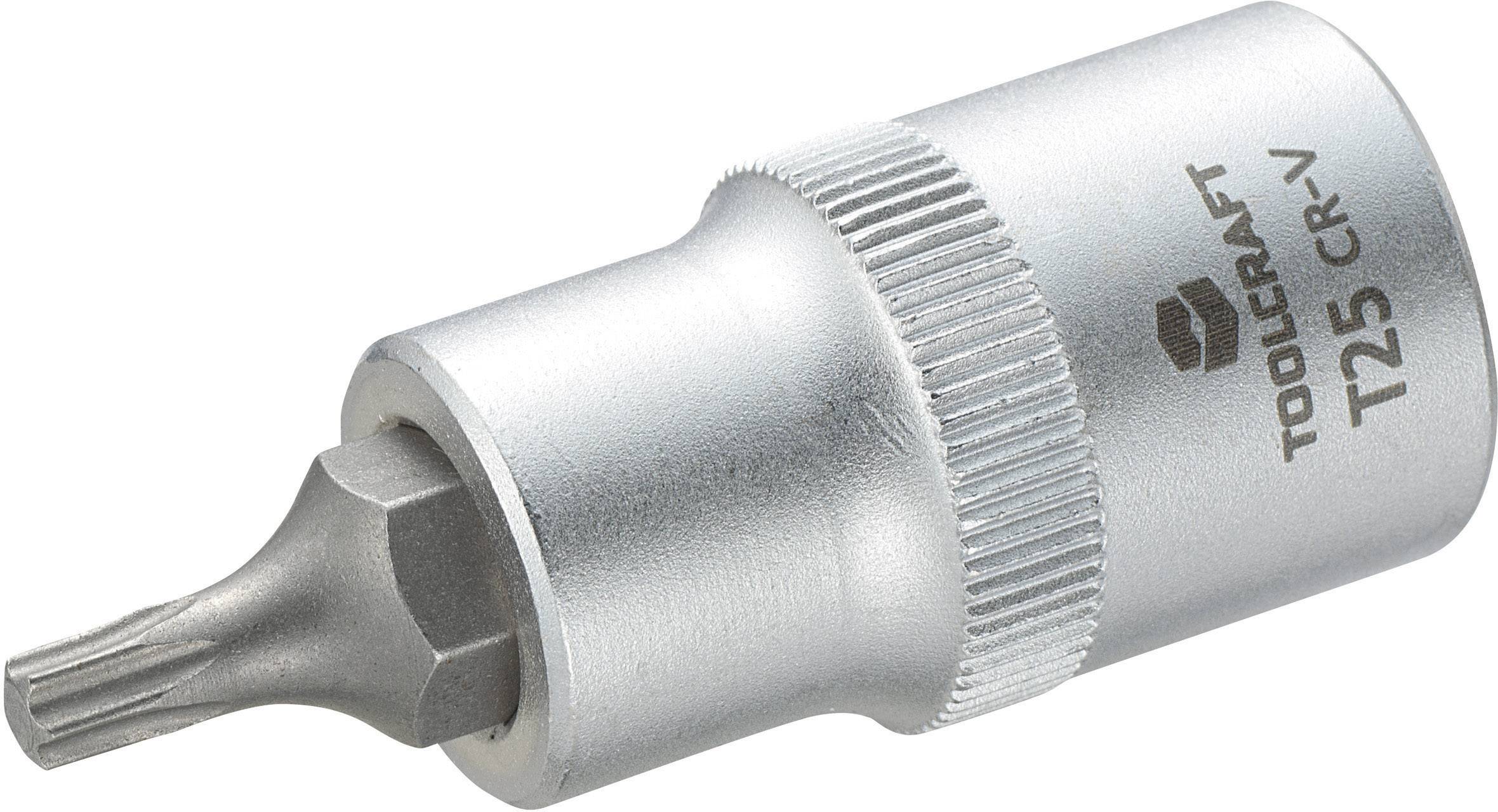 Skruvmejsel/spärrnyckelbits med T25 Torx-huvud av metall, präglad med 'TOOLCRAFT T25 CR-V'.