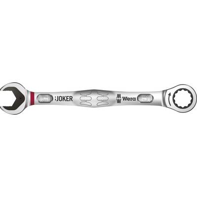 Skiftnyckel med dubbelmun, utmärkande design och varumärkeslogotyp. Öppen sida till vänster, ringsida till höger med pil som visar riktning.