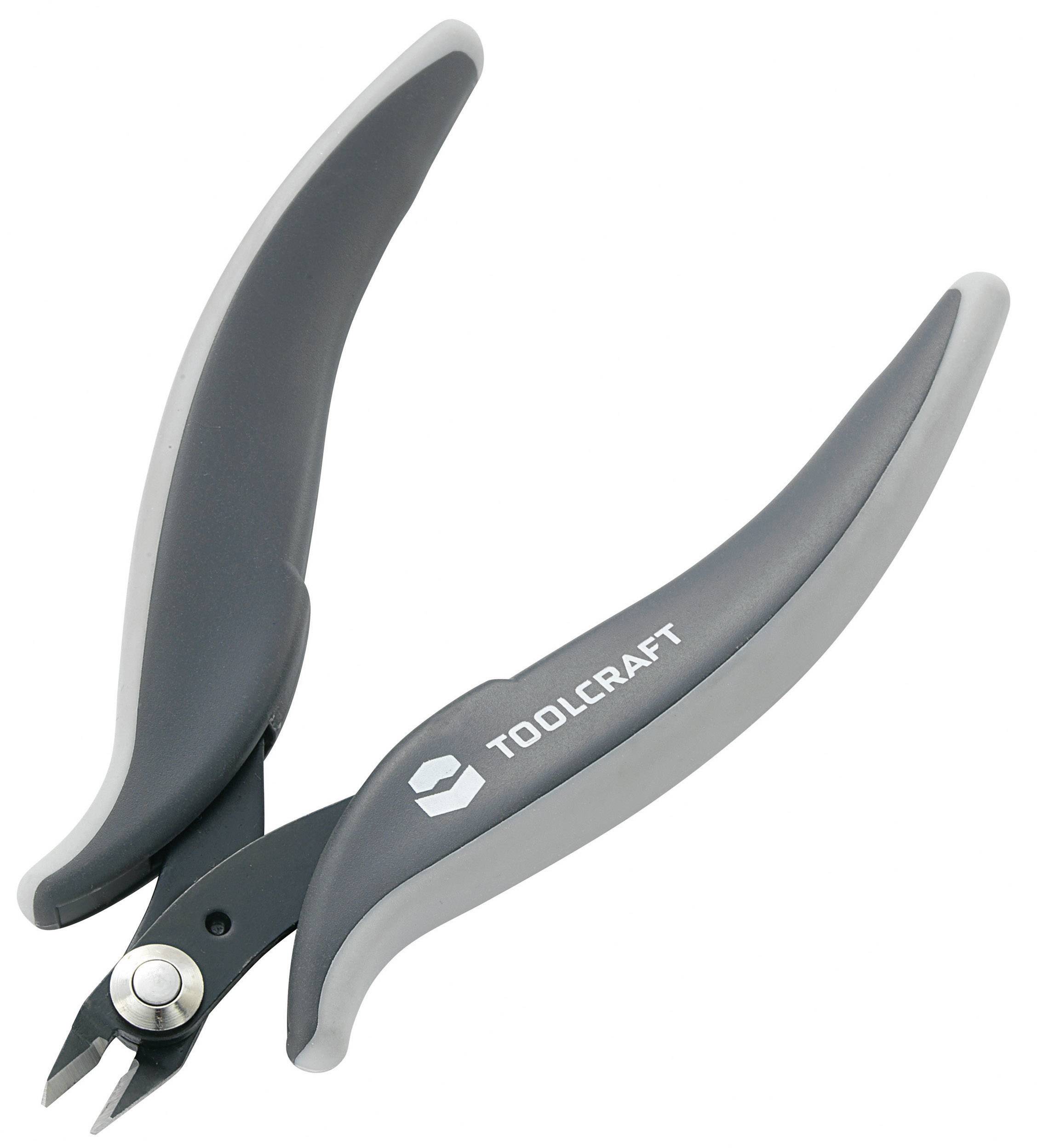 Tång med ergonomiskt handtag, svart-grå. Text på handtaget: 'TOOLCRAFT'. Lämplig för precisionskapning.