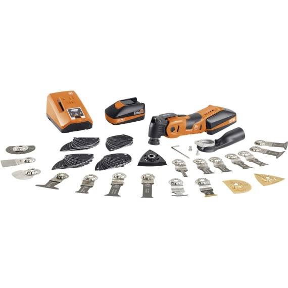 Fein Multimaster AMM 700 Max Top 7 129 34 61 00 0 Multiverktyg batteridriven inkl. 2x batterier 64 delar 18 V 3 Ah-0