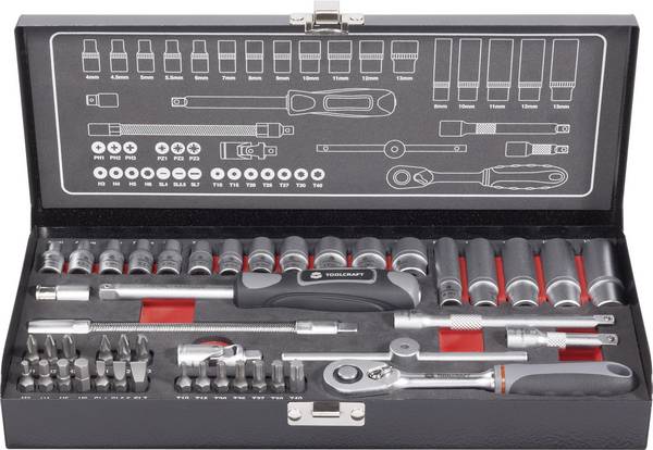 TOOLCRAFT  826386 Hylsnyckelsats metrisk 1/4" 45 delar