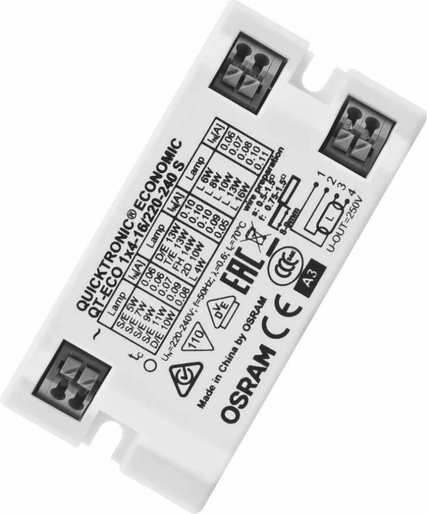 OSRAM Lysrör, Kompaktlysrör Elektroniskt förkopplingsdon 16 W (1 x 16 W) QT-ECO 1X4-16/220-240 S VS50-0