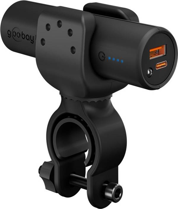 Goobay PB 5000mAh Bike Mount QC/PD Powerbank 5000 mAh Power Delivery Li-Ion Svart Statusindikering, LED-ficklampa