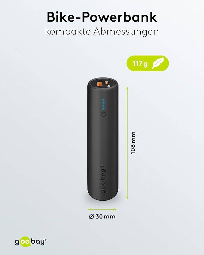 Goobay PB 5000mAh Bike Mount QC/PD Powerbank 5000 mAh Power Delivery Li-Ion Svart Statusindikering, LED-ficklampa-2