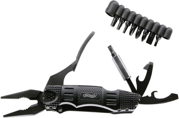 Walther MultiTacKnife MTK 5.0718 Multitool med fodral, med bits-set, med clip Antal verktyg 18 Svart