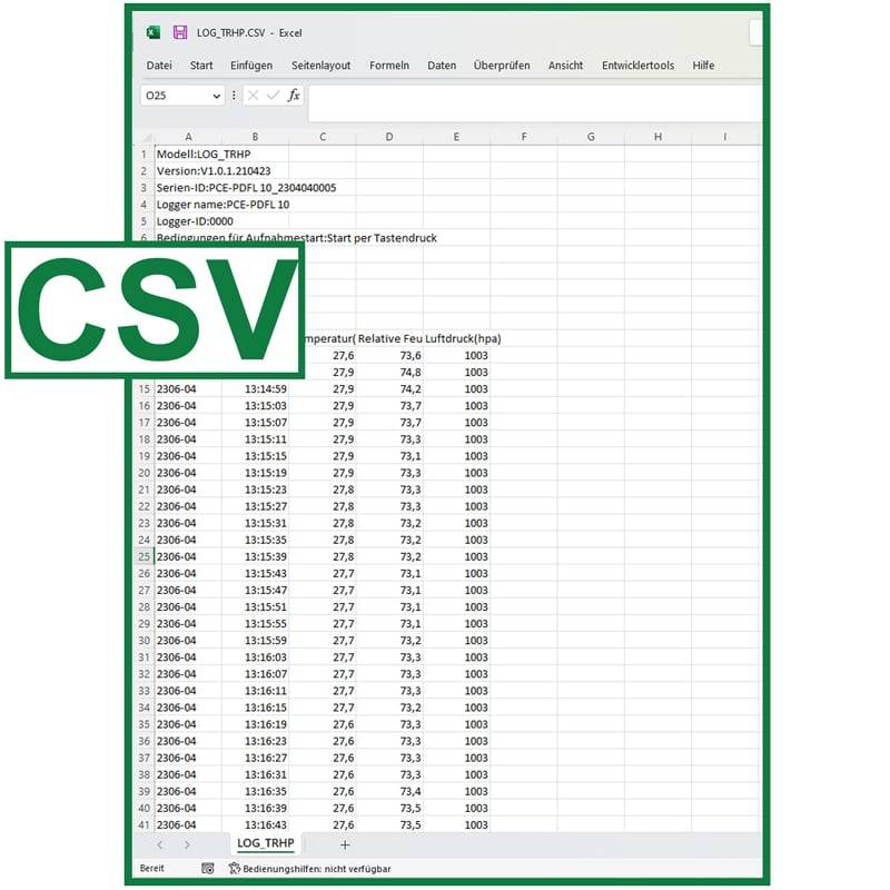 PCE Instruments PCE-PDFL 10 PDF-datalogger Uppmätt värde Fuktighet, Temperatur, Lufttryck, Atmosfäriskt tryck -30 till 6-2