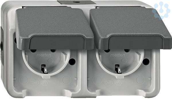 Schneider Electric 2x Utomhus strömställare Komplett Vägguttag lock AQUASTAR Ljusgrå 4074948 1 st-1