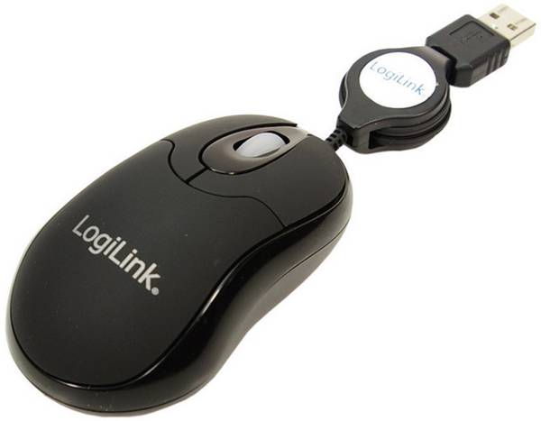 LogiLink ID0016 WiFi mus USB Optisk Svart 3 Knappar 800 dpi infällbar sladd