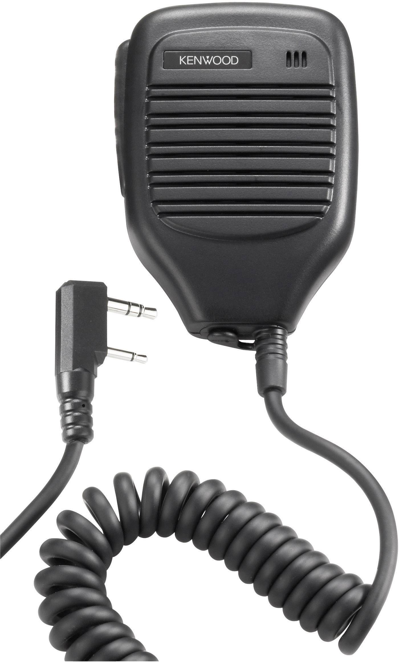 Handhållen mikrofon med spiralkabel och 3,5 mm stereokontakt.