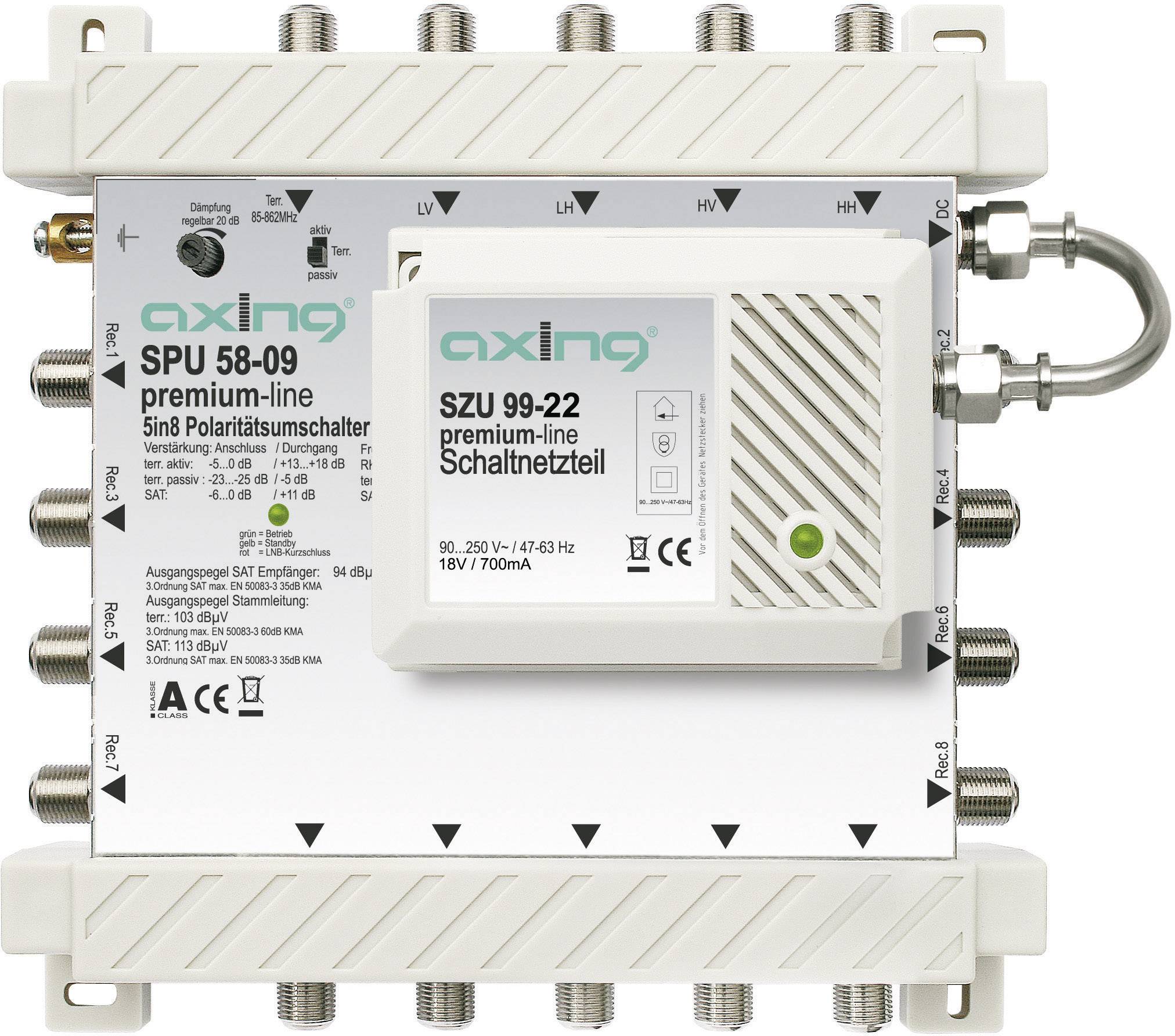 Sat Multischalter 1 Eingang 4 Ausgänge Axing SPU 58-09 SAT multiswitch Input (SAT): 5 (4 satellit / 1