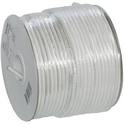 En rulle vit kabel, tätt lindad, med en lös kabelände, klargjord för användning i elektriska installationer.