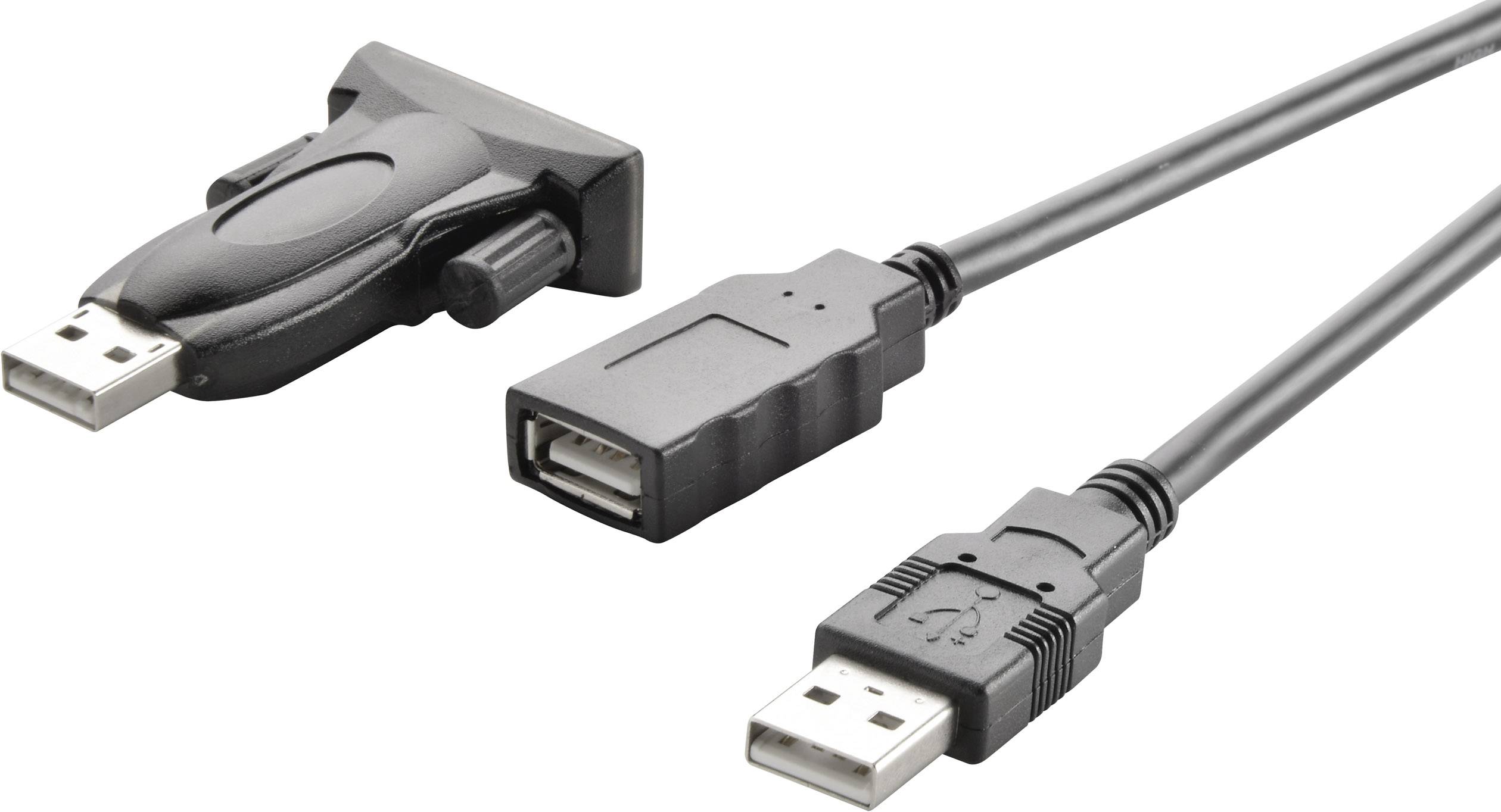 Två USB-kablar, en med en adapter för konvertering från USB-hane till USB-hona, den andra är en vanlig USB-anslutningskabel.