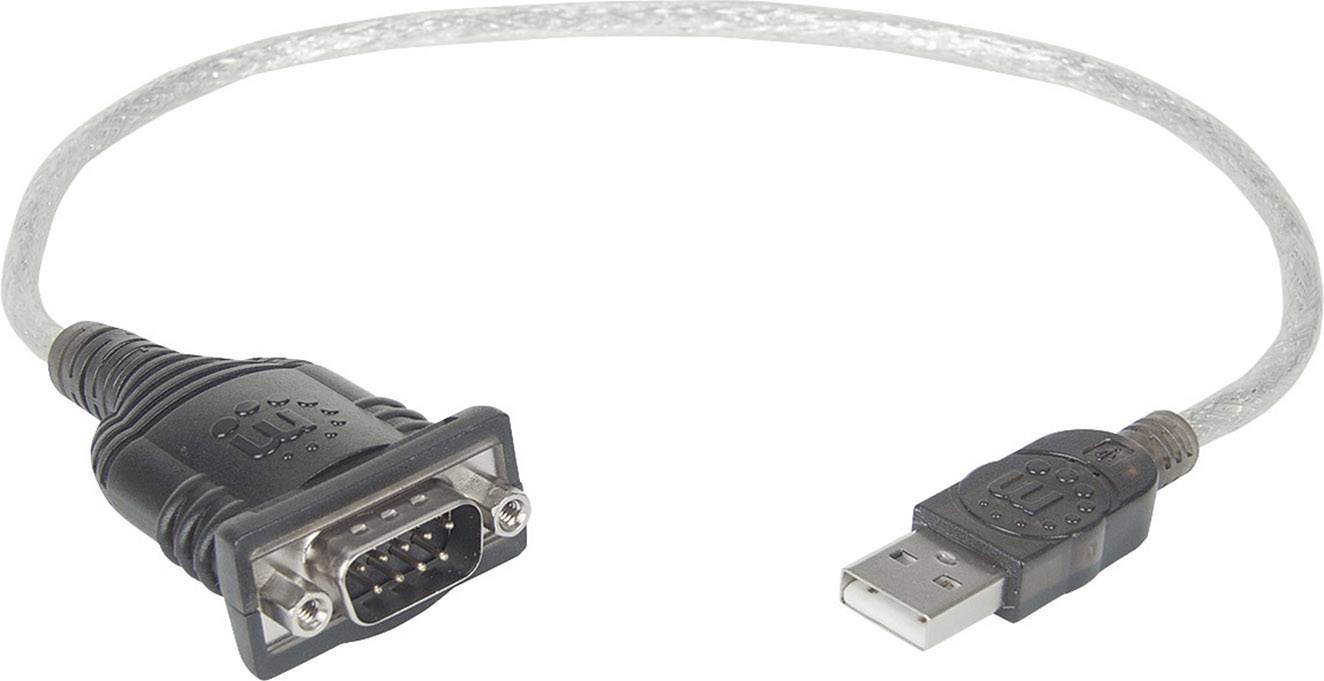 Ett konverteringskabel med en VGA-kontakt på ena sidan och en USB-kontakt på den andra sidan.