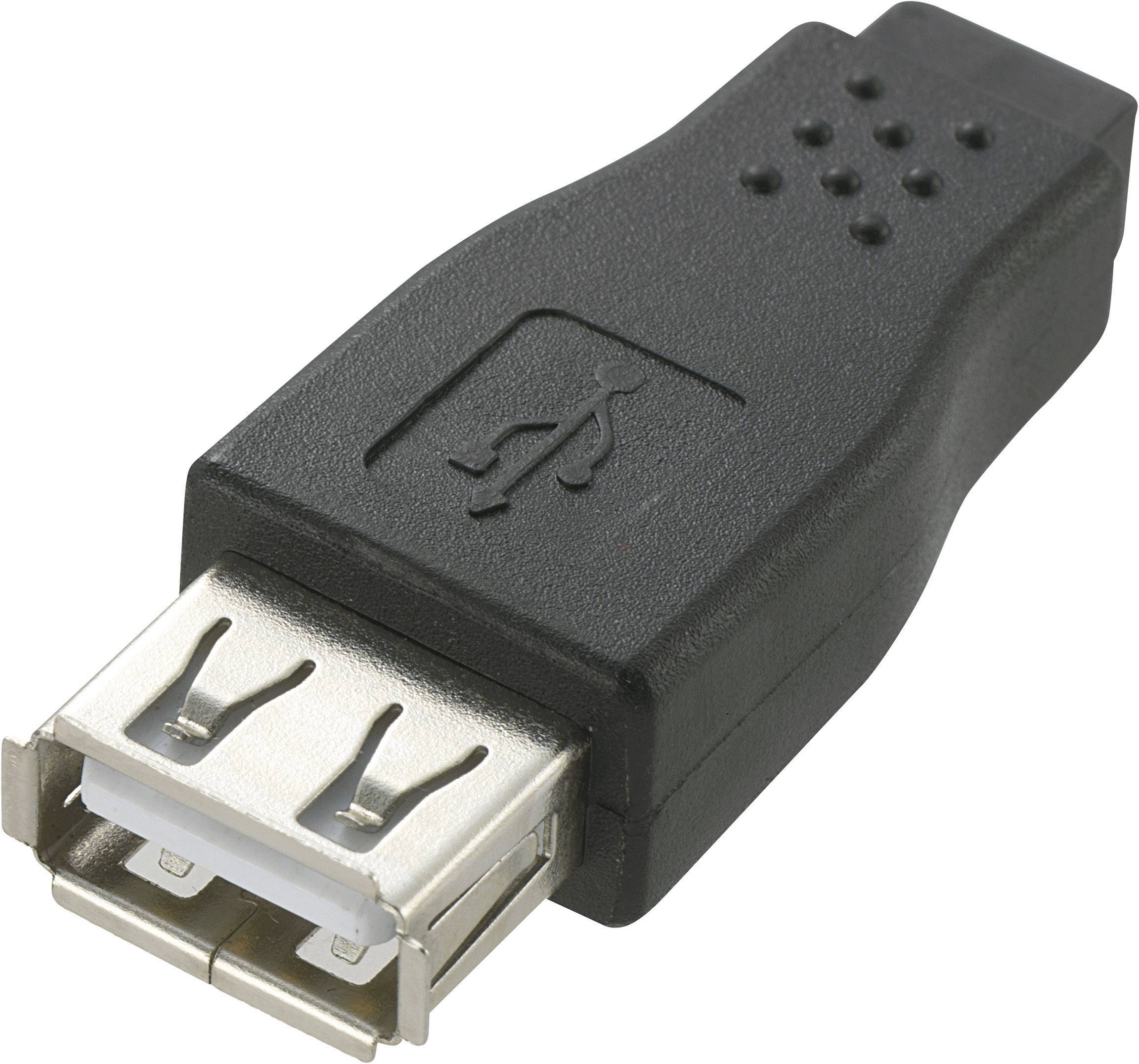 En svart USB-adapter med en standard USB-kontakt. Används för att ansluta enheter med olika USB-typer.
