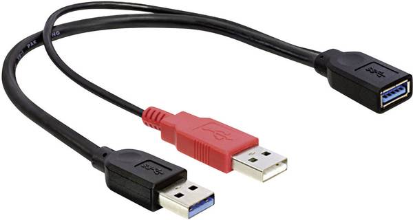 Delock USB-kabel USB 3.2 Gen1 USB-A kontakt, USB-A uttag 0.30 m Svart guldpläterad kontakt, UL-certifierad 83176