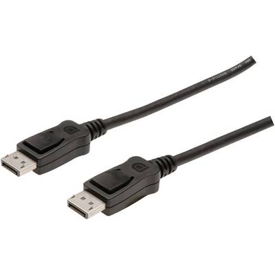 Ett svart DisplayPort-kabel med två anslutningar som används för att ansluta bildskärmar till datorer.