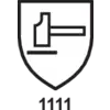 'En skylt med en symbol föreställande en hammare och numret 1111 nedanför.'