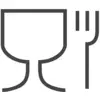 Symbol för ett vinglas och en gaffel, betecknar en livsmedelsgodkänd produkt.