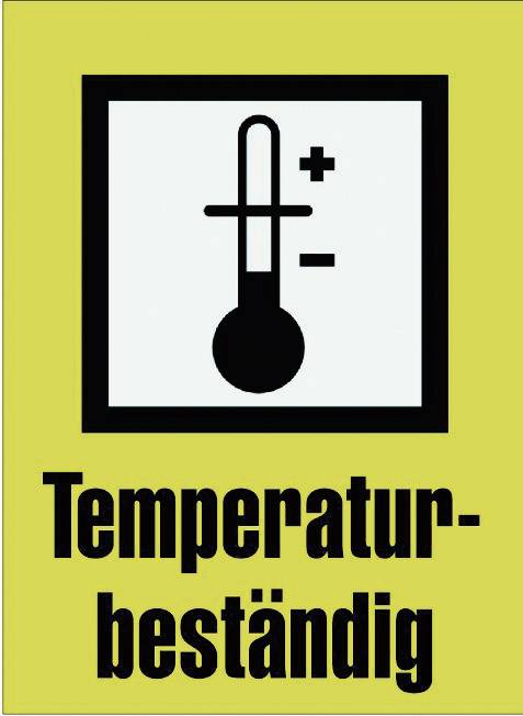 Temperaturbeständig på gul bakgrund med symbol av en termometer.