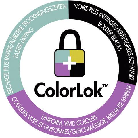 'ColorLok' logotyp med fyra färgade segment som representerar snabbare torktider, kraftfullare svarta nyanser och levande färger.
