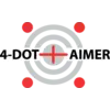 Logotyp med texten '4-DOT AIMER' över ett korssikte. Fyra blå punkter omger siktet vid hörnen.