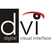 DVI-logotyp med ett stiliserat öga över bokstäverna, kombinerat med svart och vit bakgrund.
