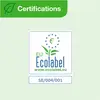 EU Ecolabel-certifikat, visar en grön bladlogotyp med EU-webbplats och kod 'SE/004/001'.