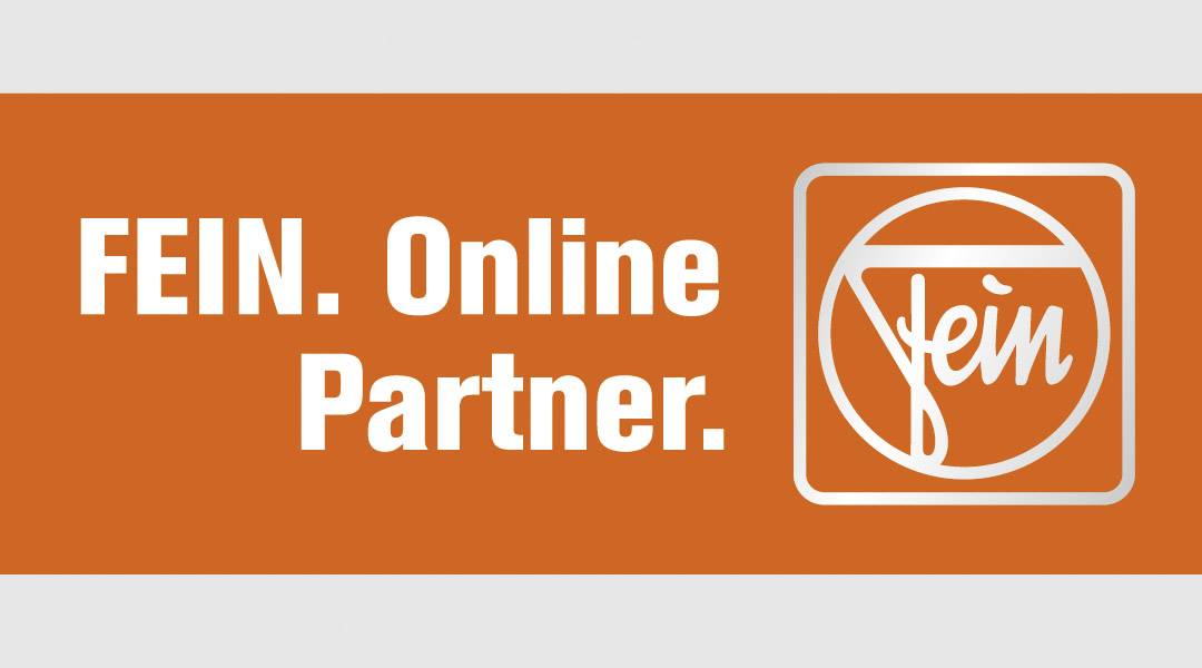 'FEIN. Online Partner.' och en logotyp för företaget på orange bakgrund.