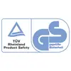 'GS godkänd säkerhet' Logo och 'TÜV Rheinland Produktsäkerhet' text signalerar testad produktsäkerhet.