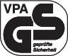 'VPA GS godkänd säkerhet' logotyp som certifierar en produkt som säker enligt tyska standarder.