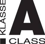 Text 'Klass A' i svart på vitt. Vertikalt 'Klass' till vänster, centrerat versalt 'A', horisontellt 'Class' nedanför.
