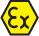 Sexkantig symbol med 'Ex' i mitten, gul bakgrund, symboliserar explosionsfarliga miljöer.