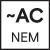 'AC NEM'-logotyp med svart bakgrund och vit text. Ovanför en symbol som liknar en våg.