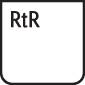 Bilden visar en kvadratisk symbol med avrundade hörn och bokstäverna 'RtR' i det övre vänstra hörnet.