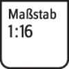 Skala 1:16 står på en vit, rektangulär skylt.