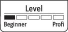 Poängstatus: Den nuvarande nivån är "Nybörjare". Fem rutor; den första är ifylld, de återstående fyra är tomma fram till "Proffs".