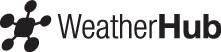 'WeatherHub'-logotyp med ett stiliserat solsymbol till vänster om texten.
