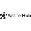 'WeatherHub'-logotyp med ett stiliserat solsymbol till vänster om texten.