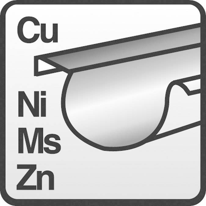 'Cu Ni Ms Zn' - Tvärsnitt av en metallrör med symboler för koppar, nickel, mässing, zink. Symboliserar materialsammansättning.