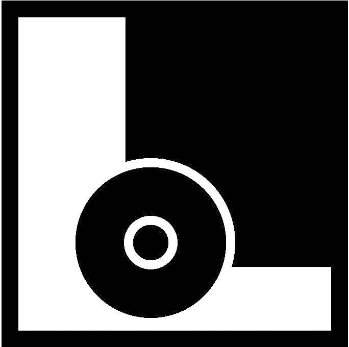 'Papersleeve' - En stiliserad symbol visar en rund form i en L-formad ram, som påminner om ett skivomslag.