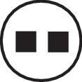 En enkel piktogram i en cirkel med två horisontella, parallella kvadrater i mitten, som indikerar paus eller stillastående.