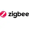 Zigbee-logotypen visar ett stiliserat 'Z' i en röd cirkel till vänster om varumärksnamnet 'zigbee' i svart text.