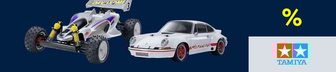 Samochody RC z logo Tamiya po prawej stronie