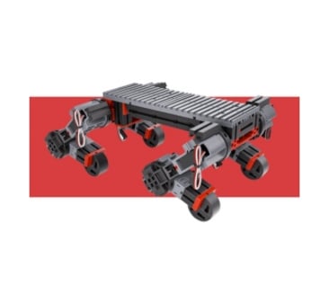 Ein schwarzes Roboter-Modell auf sechs Beinen, das einem Insekt ähnelt