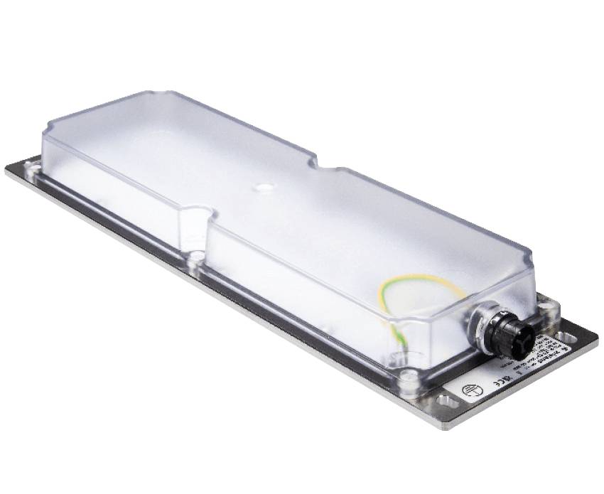 Eine flache Wieland podis® LED-Leuchte mit transparenter Abdeckung