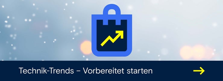 Ein Icon einer Tasche sitzt inmitten Schnee und nebendran sind zwei funkler.