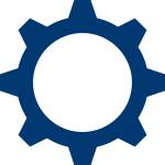 Ein dunkelblaues Zahnrad-Icon zur Symbolisierung von Einstellungen oder Mechanik.