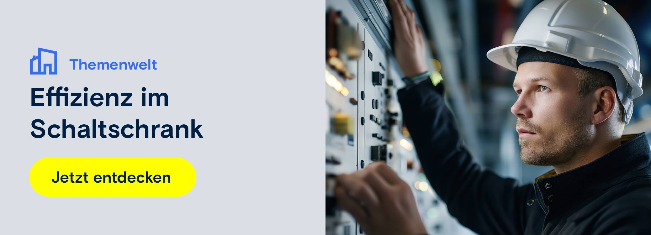 Auf dem Bild erkennt man eine Anzeige zu Effizienz im Schaltschrank. Weiterleitung zu einer Produktkategorie Seite über Effizienz im Schaltschrank.