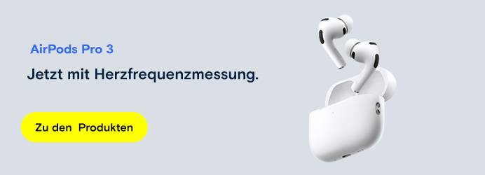 Apple AirPods Pro 3 Produktbild. "Jetzt mit Herzfrequenzmessung"